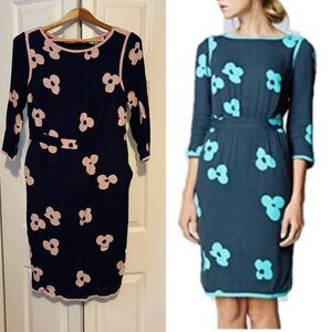 Boden tipped clover Navy Dress with Pink Floral Print 8L